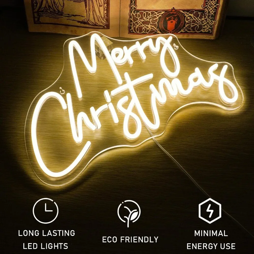 New Merry Christmas Neon Sign Dimmable Warm White LED Light for Wall Decor - Picture 3 of 6